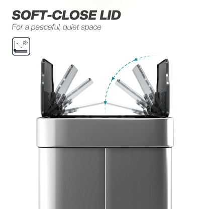 55L Sensor Bin, Large Automatic Touchless Rubbish Bin with Soft-Close Lid, Silver Tone