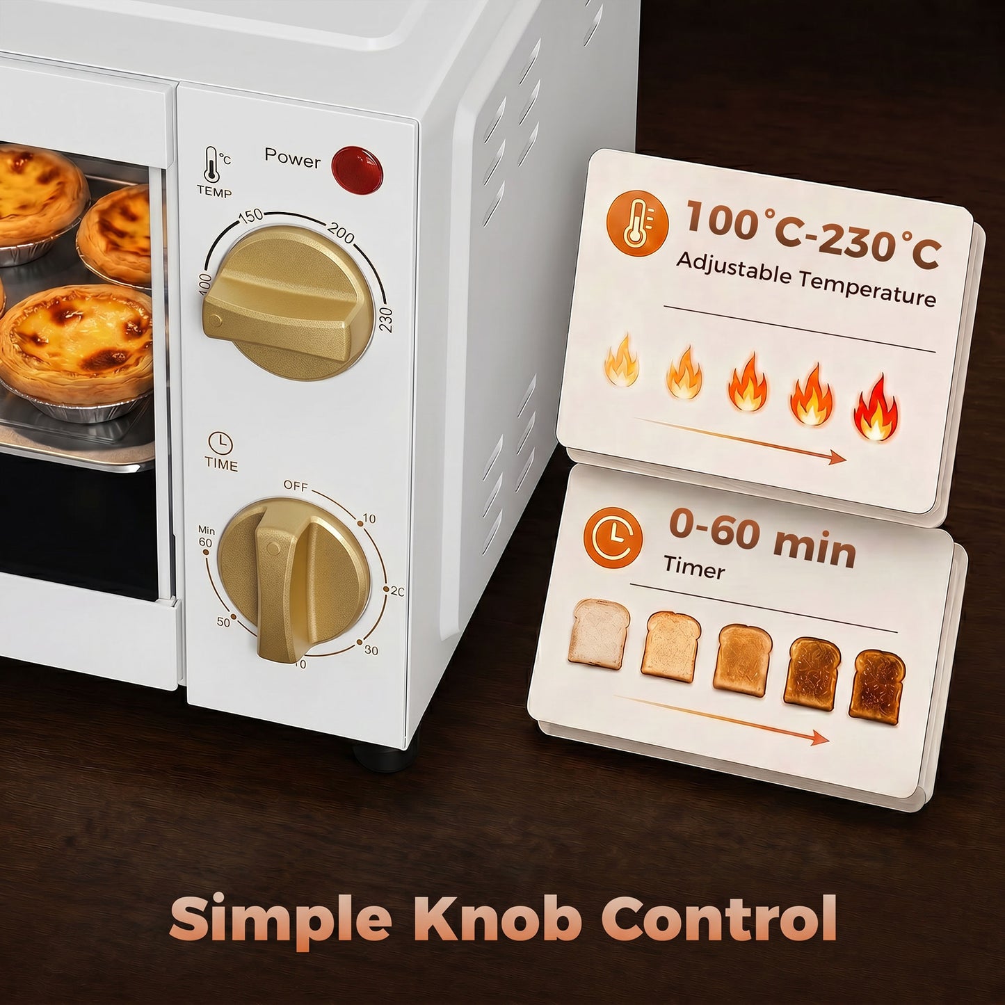 Mini Oven, 9L Countertop Electric Grill, Toaster Oven with Adjustable Temperature and Timer, 750W, White