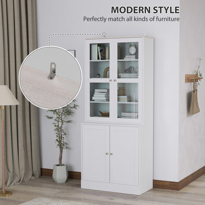 Double Storage Display Cabinet with Adjustable Shelves, MDF - White