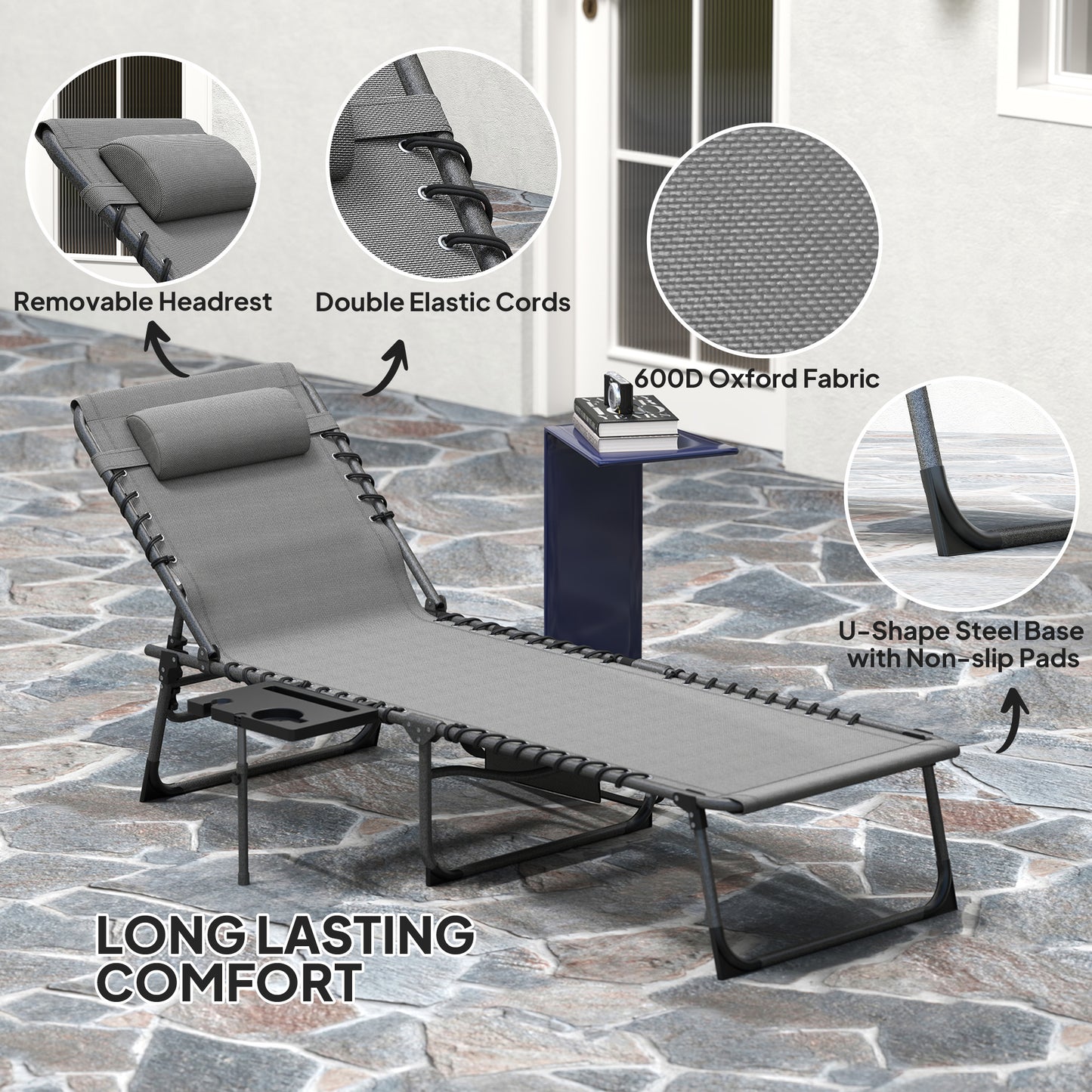 Five-Position Reclining Sun Lounger - Grey