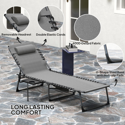 Five-Position Reclining Sun Lounger - Grey