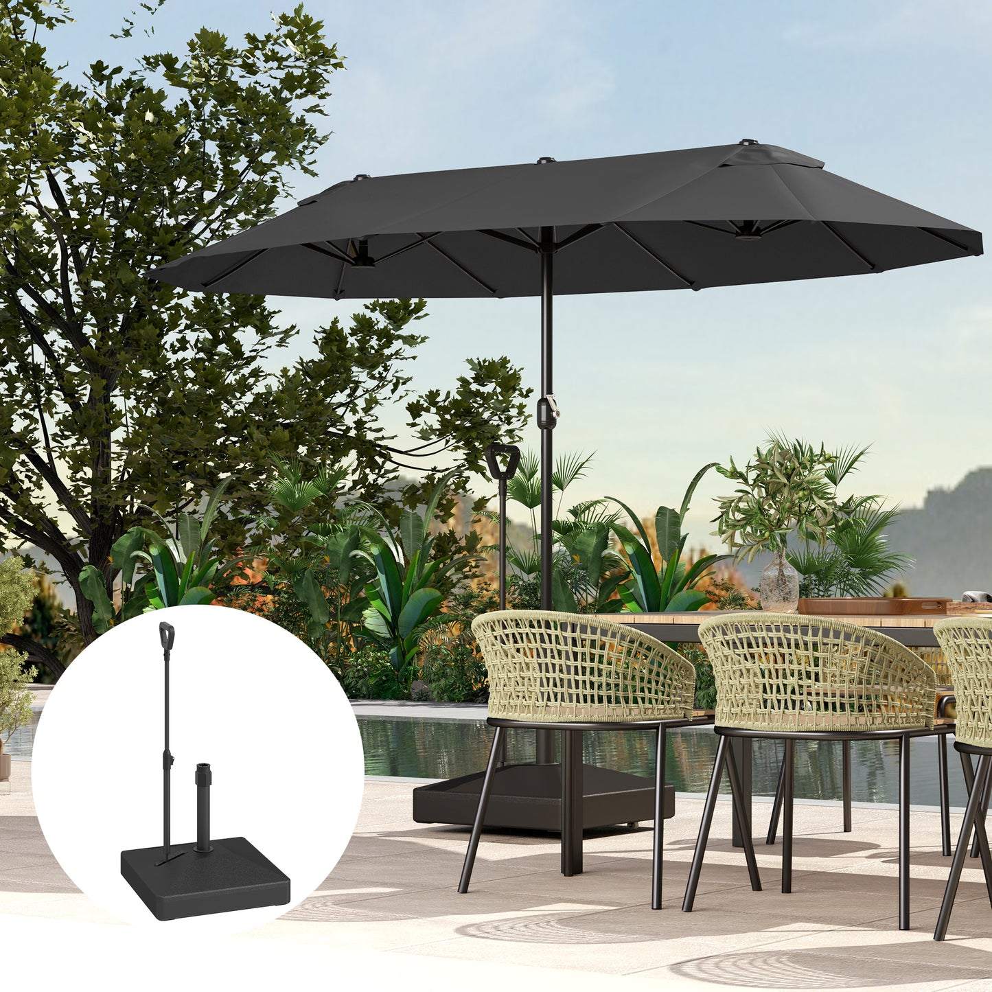 Garden Parasol Base with Adjustable Wheels and Handle, Garden Sun Umbrella Base Parasol Stand, Filled Up to 55kg with Stand