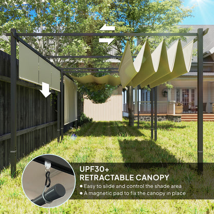 3 x 4m Metal Pergola with Retractable Roof and Roller Shade, Free Standing Gazebo Canopy Pergola Kit
