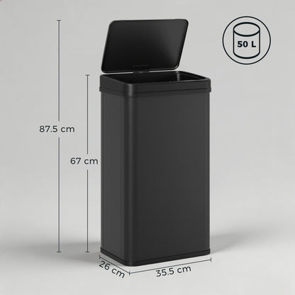 50L Sensor Bin with Soft-Close Lid, Stainless Steel Automatic Touchless Motion Sensor Kitchen Bin, Black