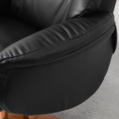 Rocking Recliner Chair with Footstool, PU Leather Recliner Armchair with Wood Base