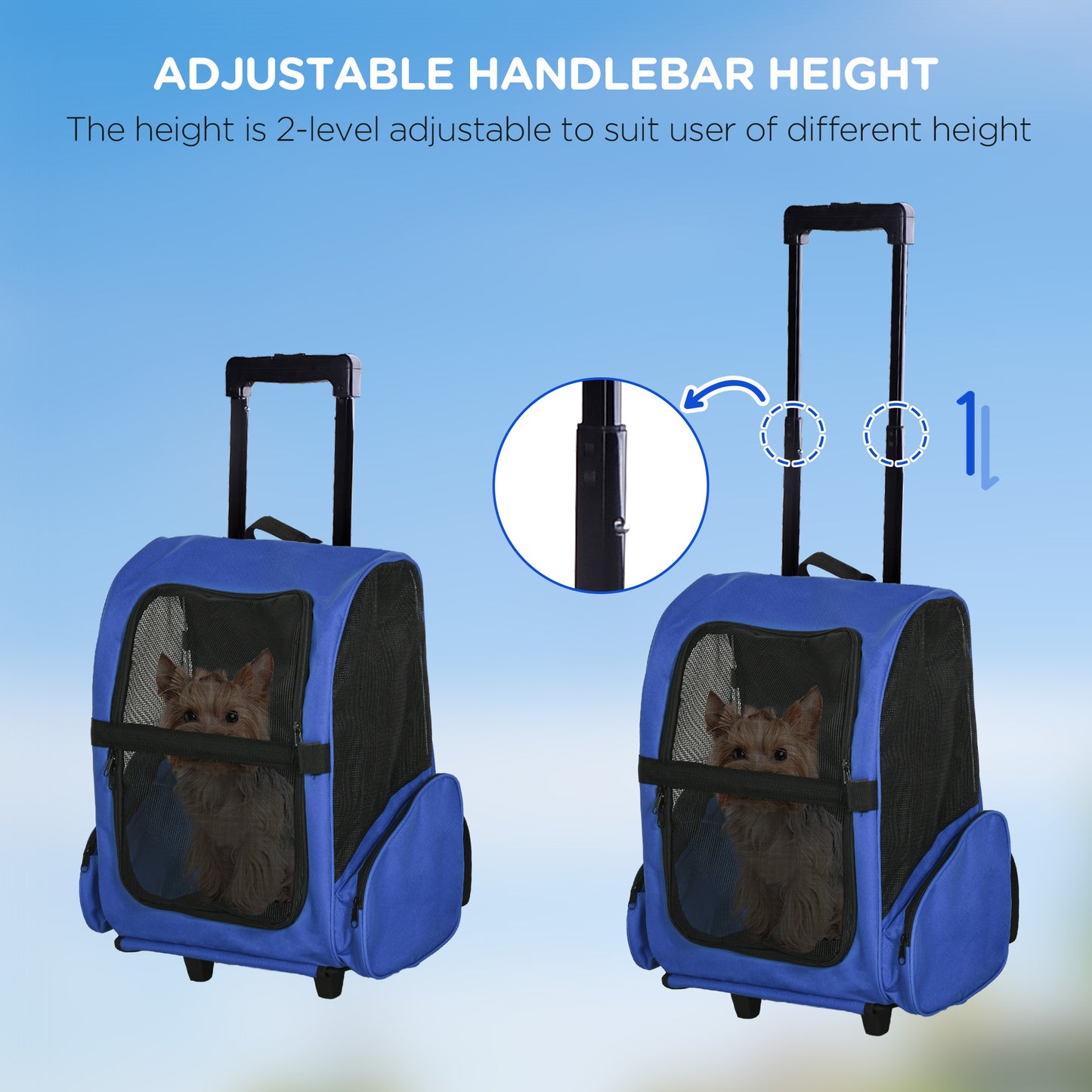 2 in 1 Dog Backpack and Trolley, Pet Travel Backpack Cat Dog Carrier with Telescopic Handle