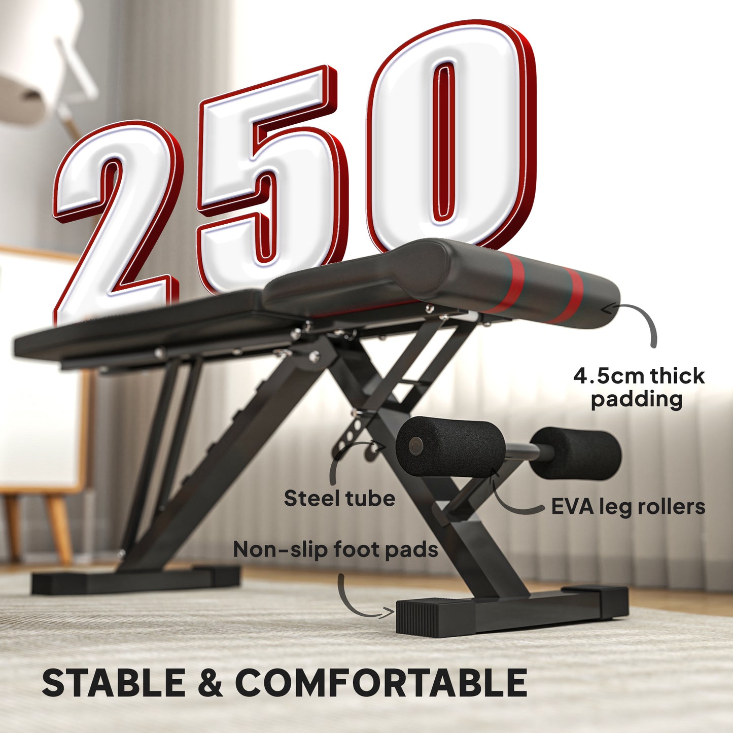 Foldable Weight Bench, Adjustable Incline Flat Bench Press with 6-Level Backrest, 4-Level Seat
