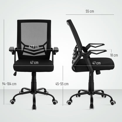 Mesh Office Chair, Computer Desk Chair with Flip-up Armrests, Lumbar Back Support and Swivel Wheels, Black