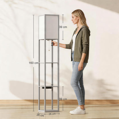 Floor Lamp with Shelves, 3 Layer Column Modern Standing Lamp for Living Room, Bedroom, Office, Grey