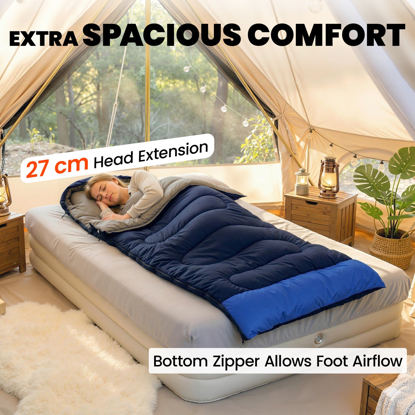 Sleeping Bag for Adults, Lightweight & Compact Sleeping Bag, 3 Seasons, Navy Blue