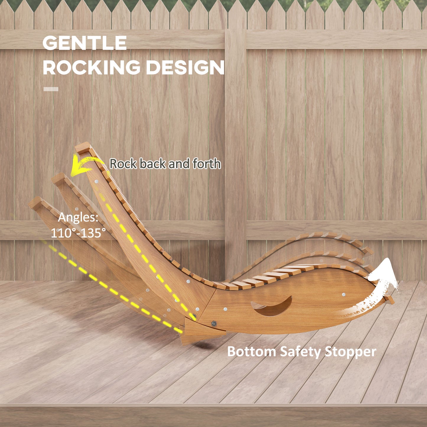 Outdoor Rocking Chair w/ Slatted Seat, Wooden Rocking Chair, 130cm x 60cm x 60cm, Light Brown