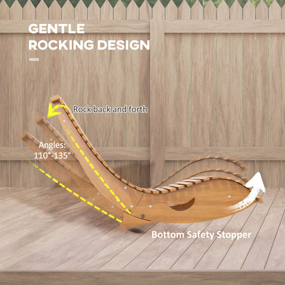 Outdoor Rocking Chair w/ Slatted Seat, Wooden Rocking Chair, 130cm x 60cm x 60cm, Light Brown