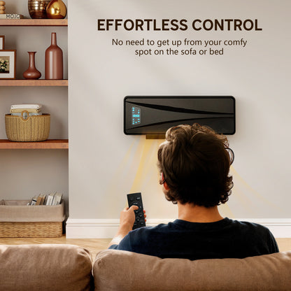 2000W Ceramic Electric Heater with Fan, Adjustable Thermostat, Wall Mounted - Black