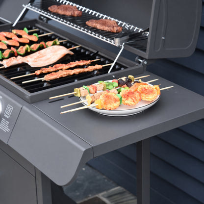 4+1 Burner Gas BBQ Grill, Outdoor Barbecue Trolley with Wheels, Warming Rack, Side Shelves, Cabinet, Thermometer for Garden