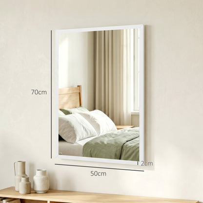 Wall-Mounted Bathroom Mirror, 70 x 50 cm Wall Mirror for Living Room, Bedroom, Hallway, White