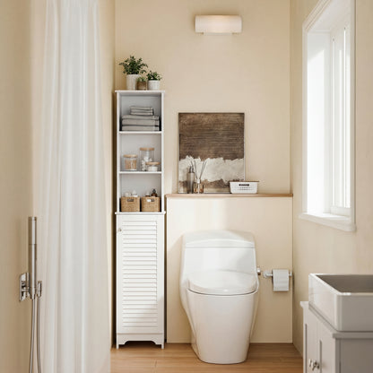 Tall Bathroom Cabinet, Freestanding Slim Bathroom Storage Unit with Adjustable Shelves and Shutter Door