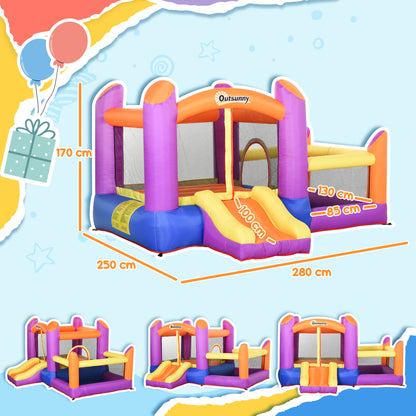 Kids Bouncy Castle House Inflatable Trampoline Slide Water Pool 3 in 1 with Blower Indoor Outdoor for Kids Age 3-8 Multi-Colo