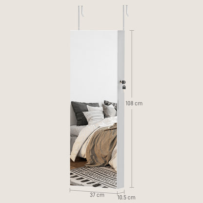 108 x 37cm Lockable Jewellery Cabinet, with LED Lights - White Surface and Black Lining
