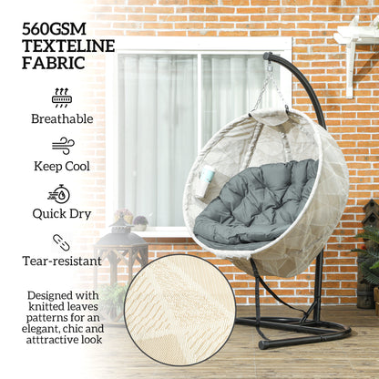 Hanging Egg Chair Outdoor Indoor Garden Swing Chair with Folding Basket, Garden Hanging Chair with Stand, Thickened Cushion