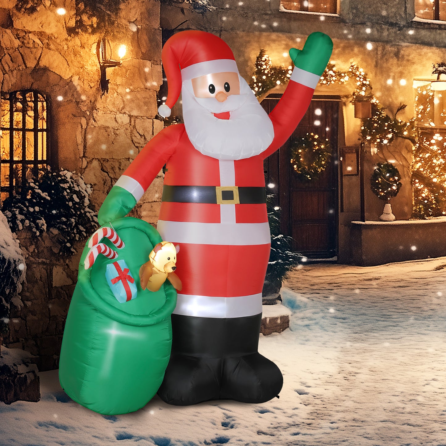 9ft/275 cm Christmas Inflatable Santa with Bear Sack, Giant Christmas Blow Up Decoration with Built-in LED Lights for Garden