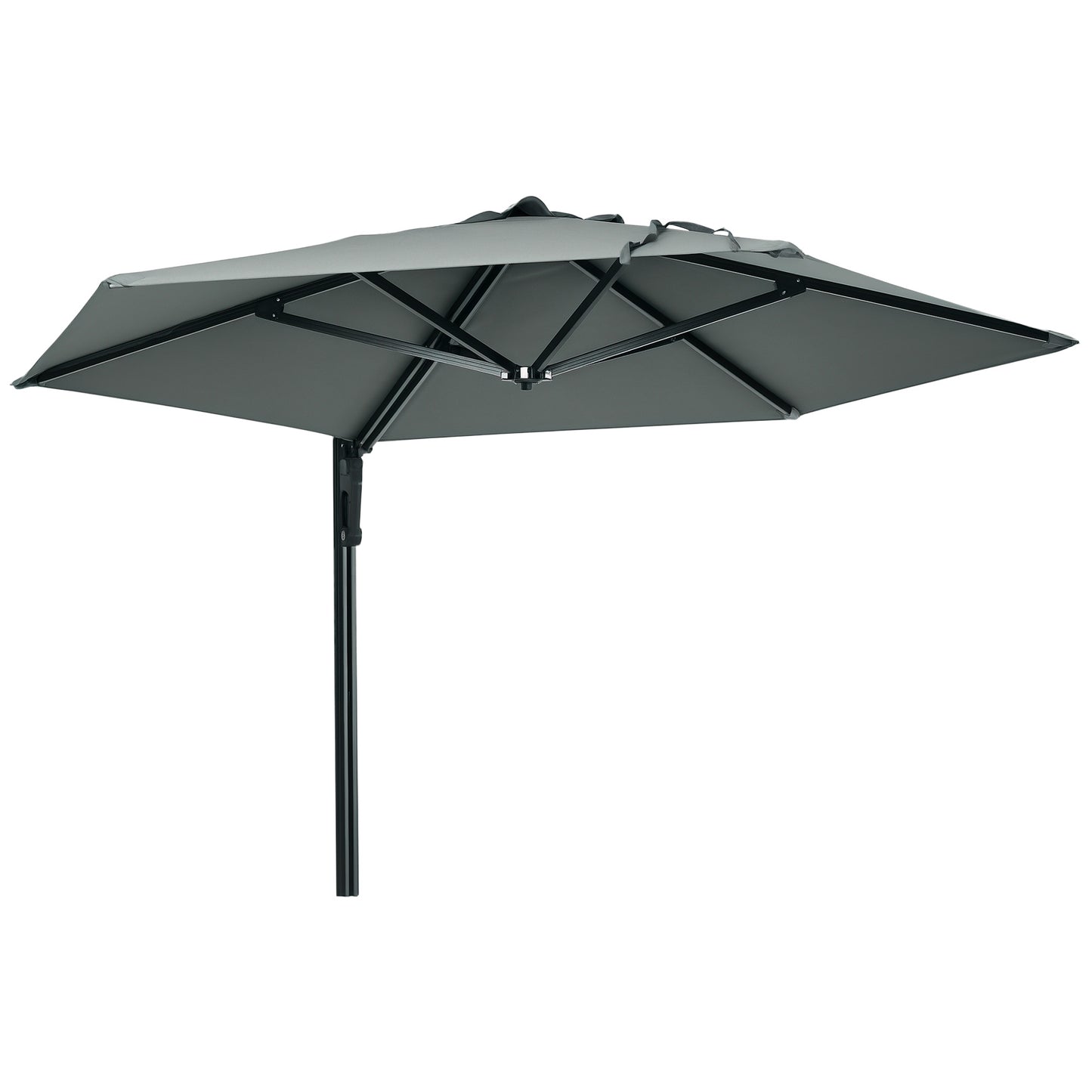 2.5m Wall Mounted Parasol, Hand to Push Outdoor Patio Umbrella with 180 Degree Rotatable Canopy for Porch, Deck, Garden