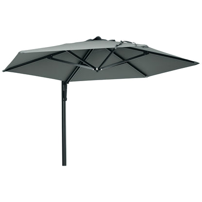 2.5m Wall Mounted Parasol, Hand to Push Outdoor Patio Umbrella with 180 Degree Rotatable Canopy for Porch, Deck, Garden