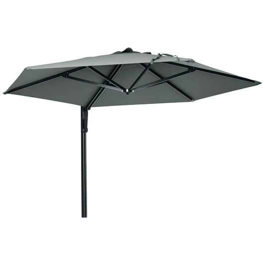 2.5m Wall Mounted Parasol, Hand to Push Outdoor Patio Umbrella with 180 Degree Rotatable Canopy for Porch, Deck, Garden