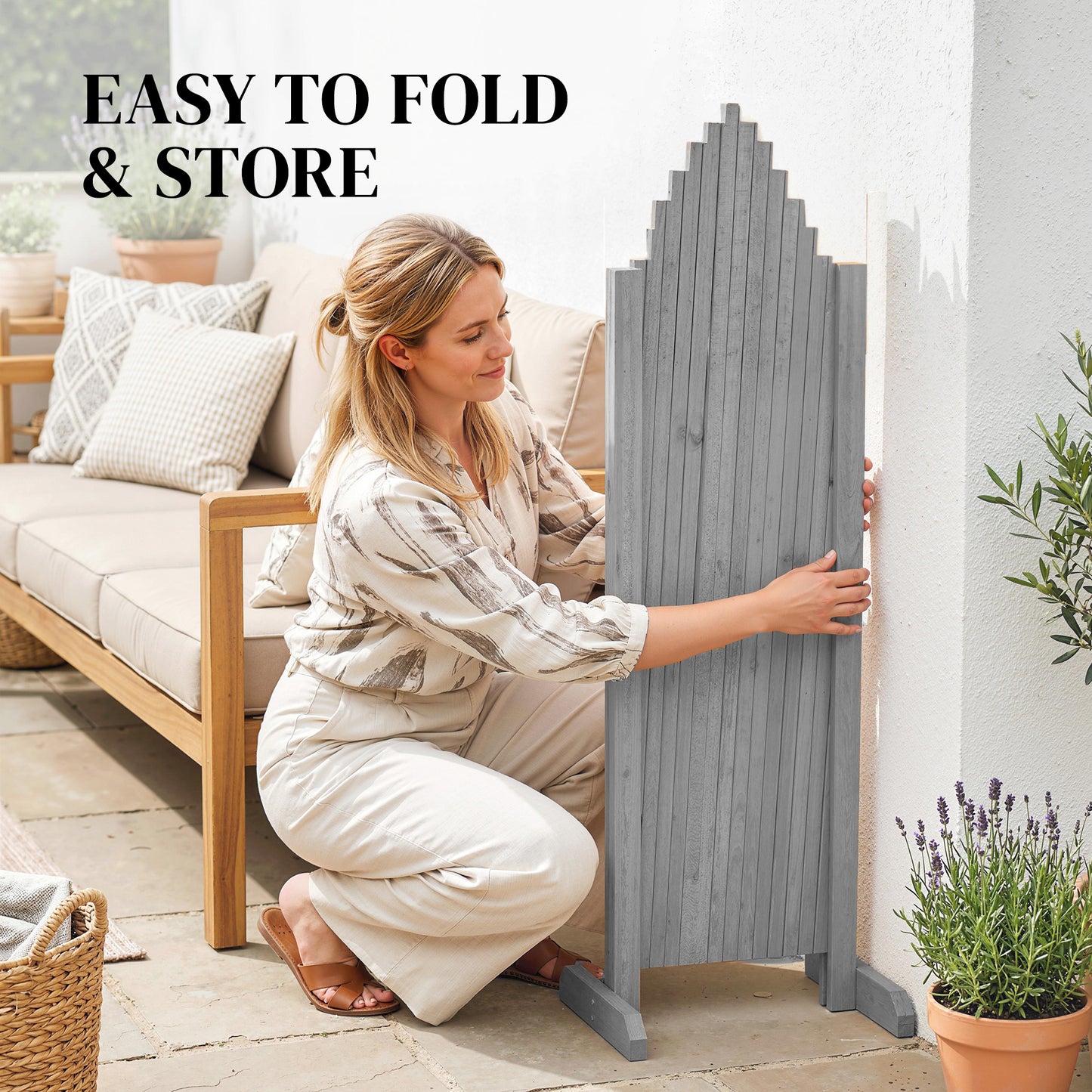 2 Pack Expanding Fence Panels, Wooden Freestanding Garden Fence with Stable Feet, 180 x 30 x 103cm, Dark Grey