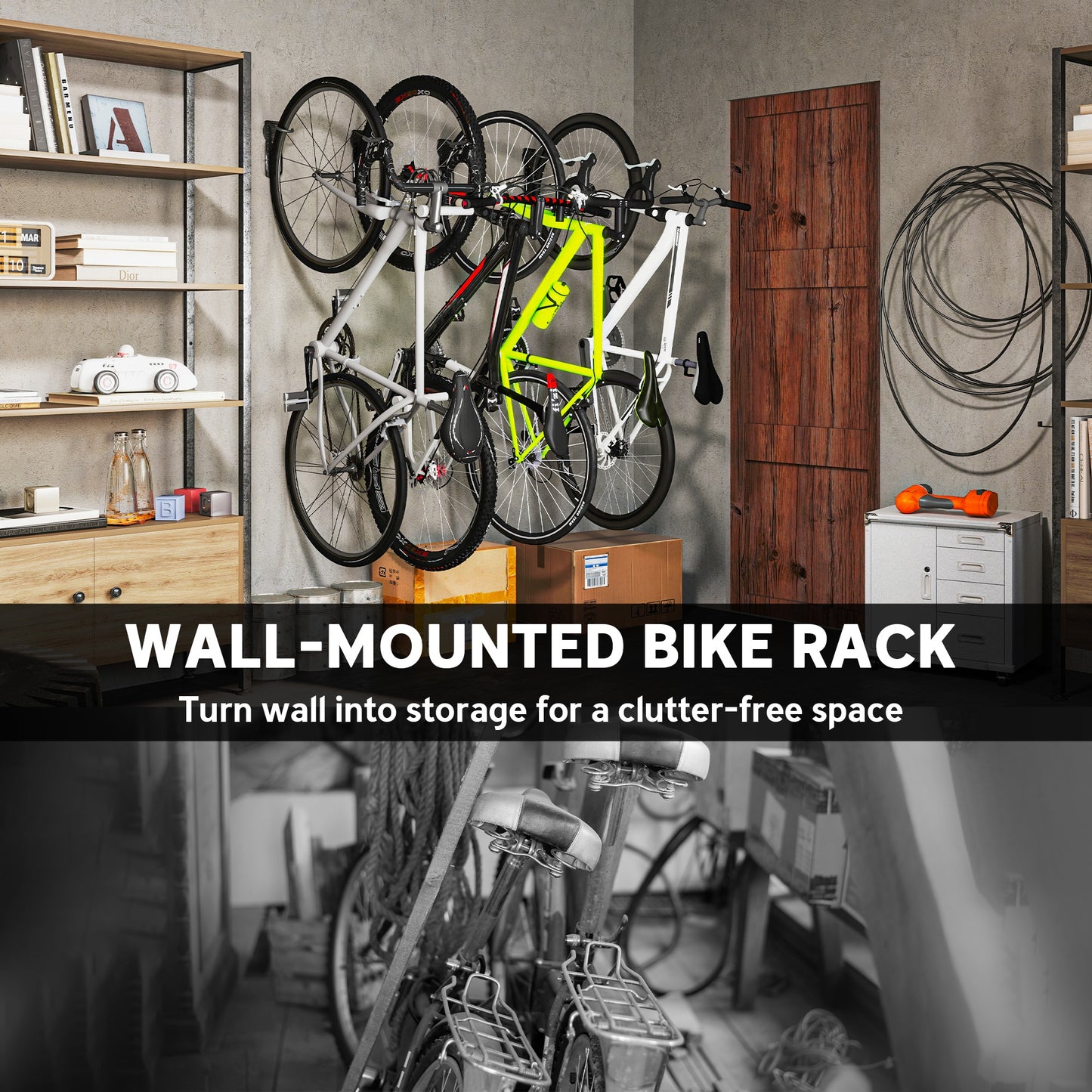 4 Pack Bike Rack, Wall Mounted Bicycle Hanger Hook, Foldable Garage Bike Wall Rack