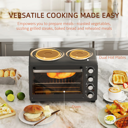 28L Toaster Oven with Double Hotplate, 1600W Countertop MIni Oven with 60 Minute Timer & 230°C Temp Control