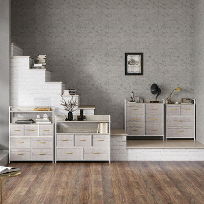 Rustic Chest of Seven Fabric Drawers - Natural Wood Finish