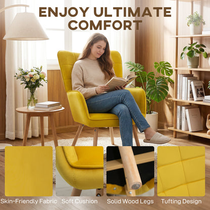 Modern Accent Chair, Upholstered High Back Armchair with Tufted Wingback, Seat Padding
