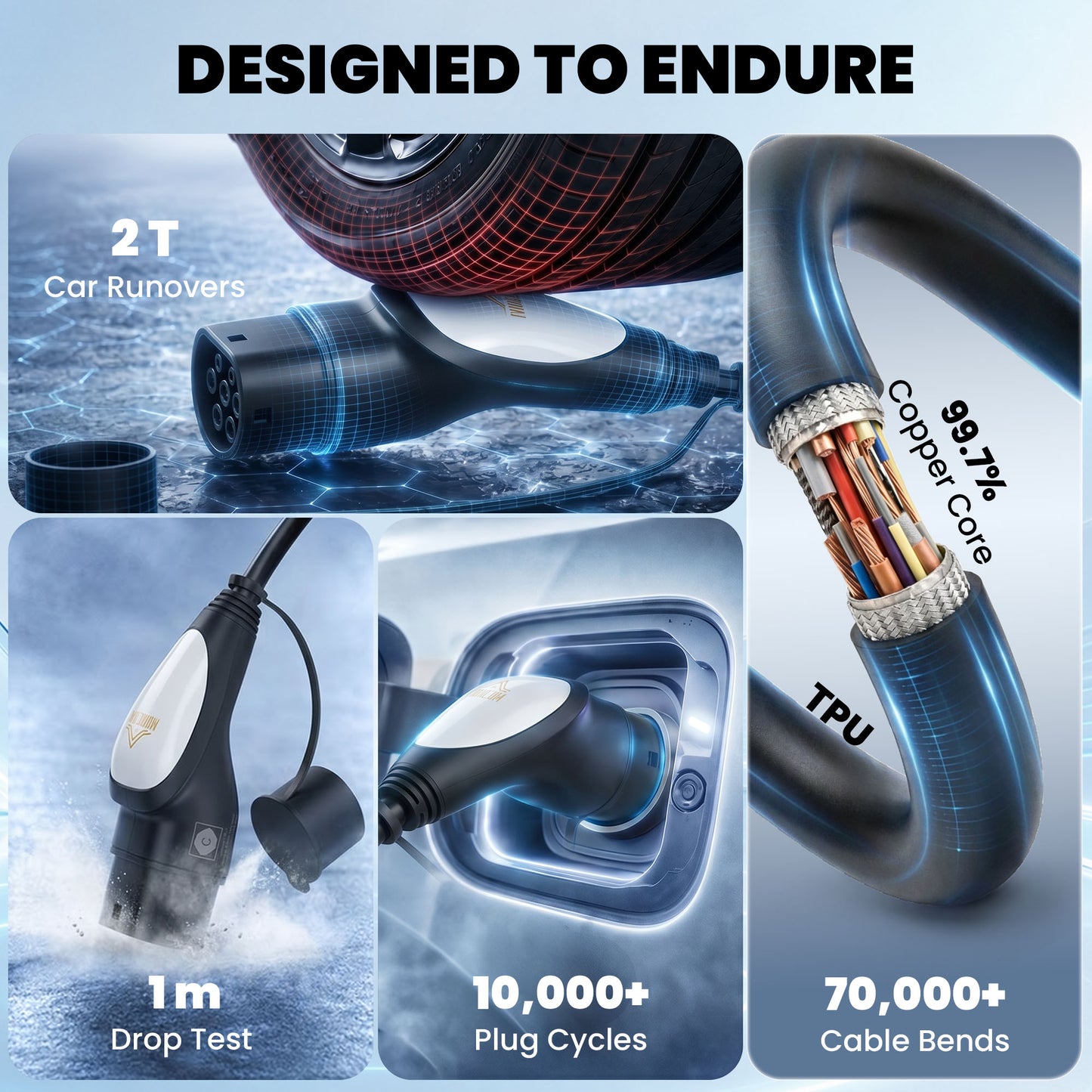 Type 2 EV Charging Cable, 7kW, 32A, Mode 3, 1-Phase, 10m Type 2 to Type 2 EV Extension Cable for EVs, PHEVs