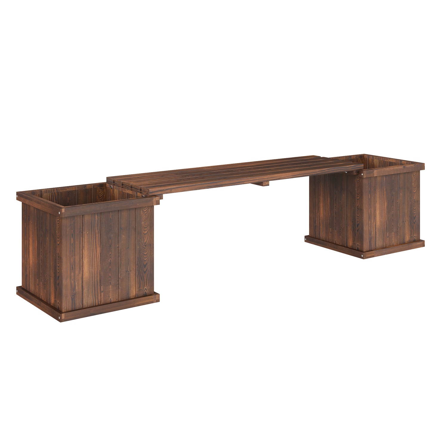 Wooden Garden Planter & Bench Combination Garden Raised Bed Patio Park Carbonised Finish 176 x 38 x 40 cm