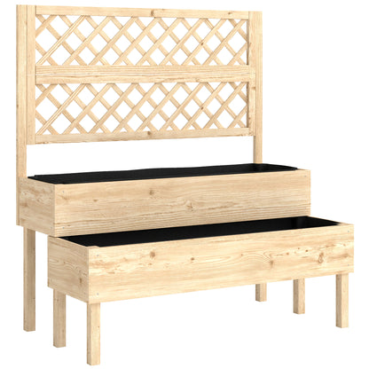 Raised Garden Bed 2-Tier Stepped Design Planter Box with Trellis for Climbing Plants 108x62x120 cm