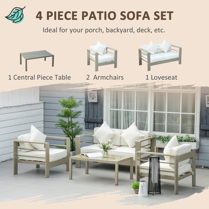 4 Pieces Outdoor Garden Furniture Set, Aluminium Frame Backyard Furniture w/ Thick Padded Cushioned Loveseat, 2 Chairs