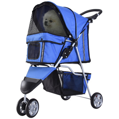 3 Wheel Pet Stroller for Small and Miniature Dogs, Blue