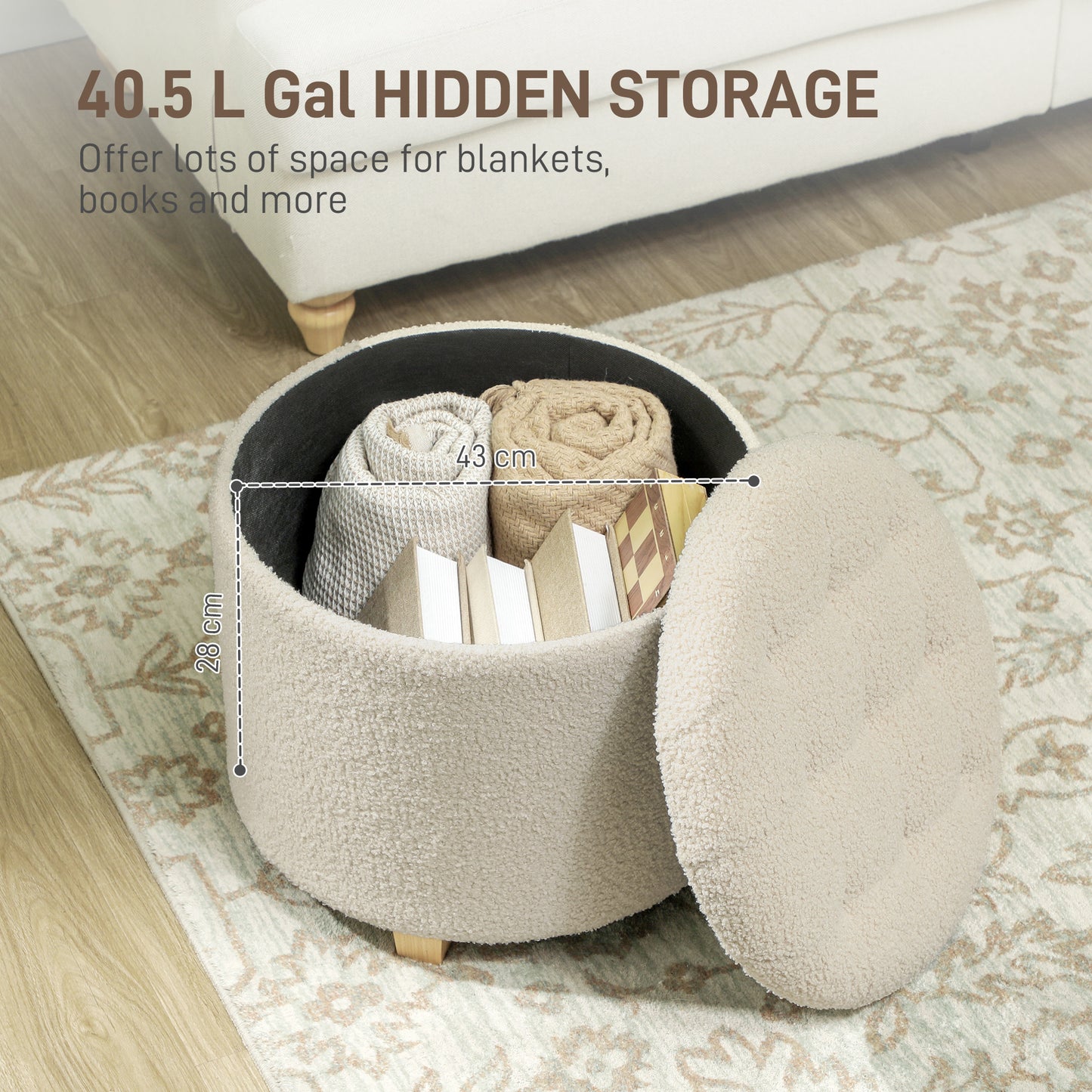 40.5L Teddy Fleece Storage Ottoman - Cream White
