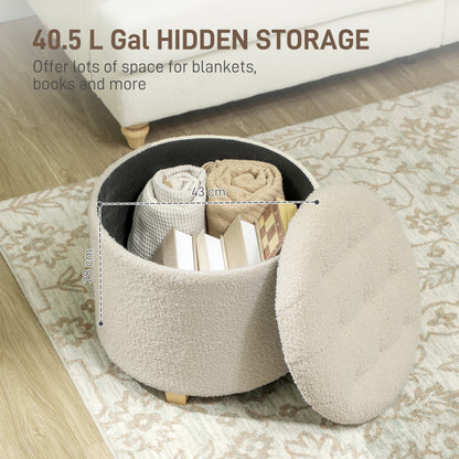 40.5L Teddy Fleece Storage Ottoman - Cream White