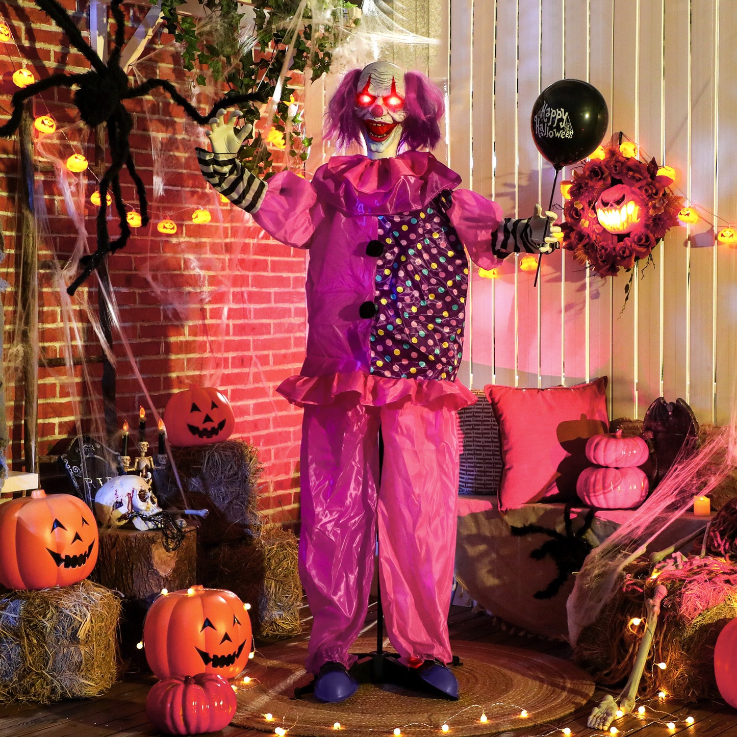 5′7″ Scary Animated Clown Decoration - Pink/Purple