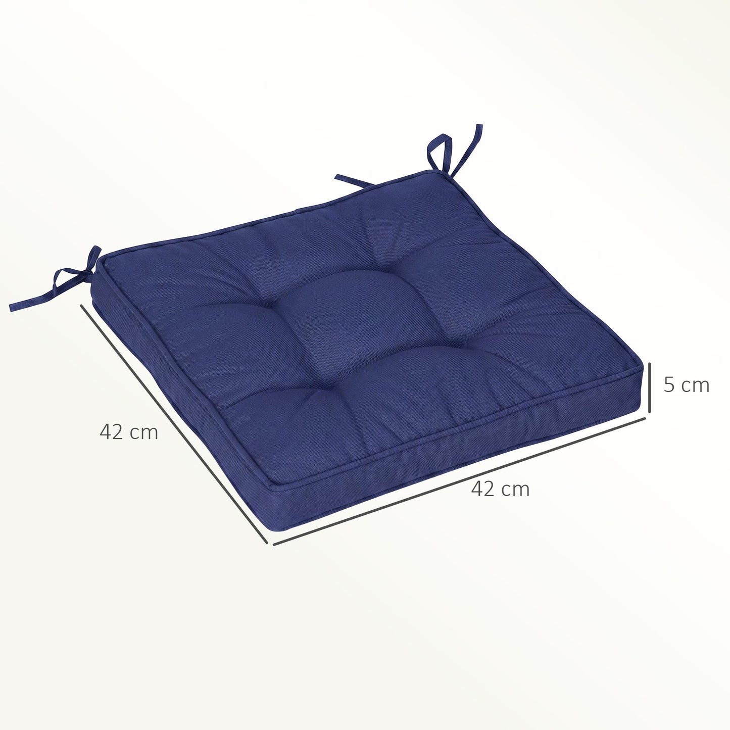Garden Seat Cushion with Ties, 42 x 42cm Replacement Dining Chair Seat Pad, Dark Blue