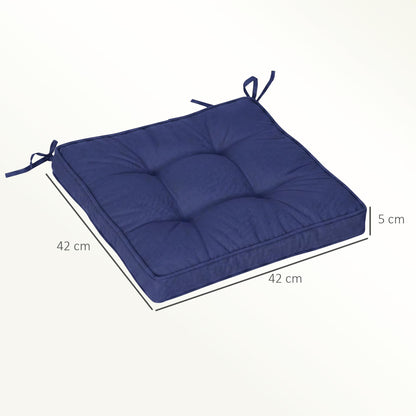 Garden Seat Cushion with Ties, 42 x 42cm Replacement Dining Chair Seat Pad, Dark Blue