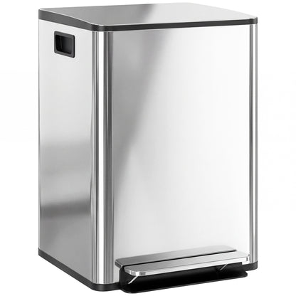 40L Dual Compartment Stainless Steel Bin, with Deodoriser Holders - Silver Tone