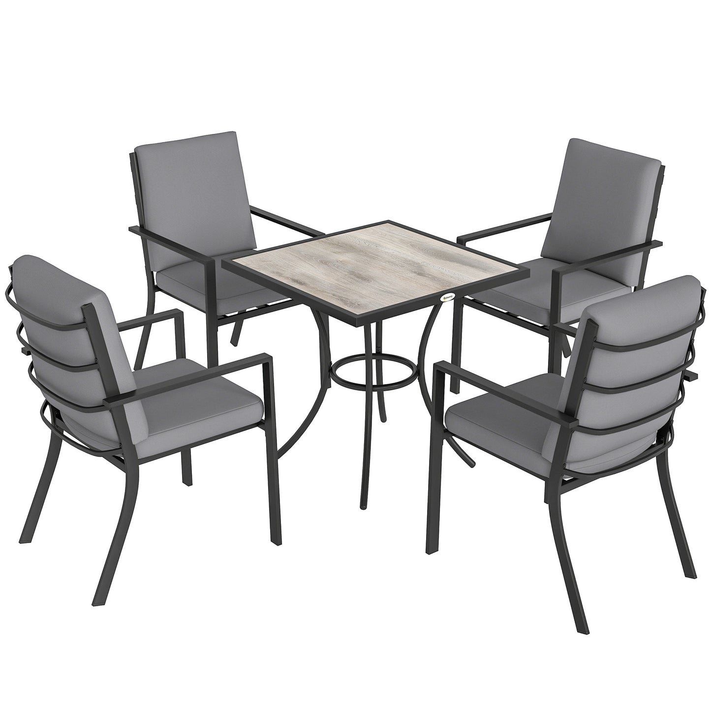 5 Pieces Outdoor Dining Set with Thick Cushions, Garden Dining Set for 4 with Stackable Chairs, Grey