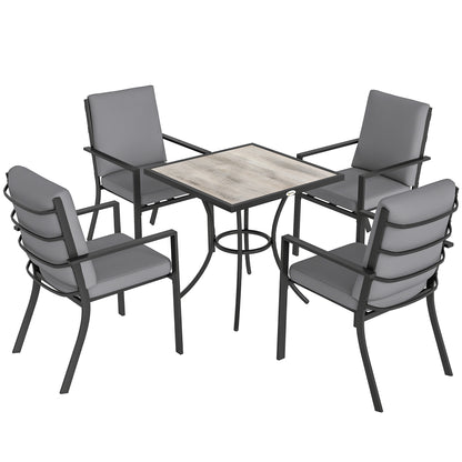 5 Pieces Outdoor Dining Set with Thick Cushions, Garden Dining Set for 4 with Stackable Chairs, Grey