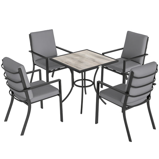5 Pieces Outdoor Dining Set with Thick Cushions, Garden Dining Set for 4 with Stackable Chairs, Grey