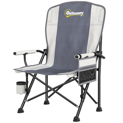 Padded Camping Chair Adults Heavy Duty Folding Chair Side Pocket Cup Holder Carry Bag Outdoor Light Grey