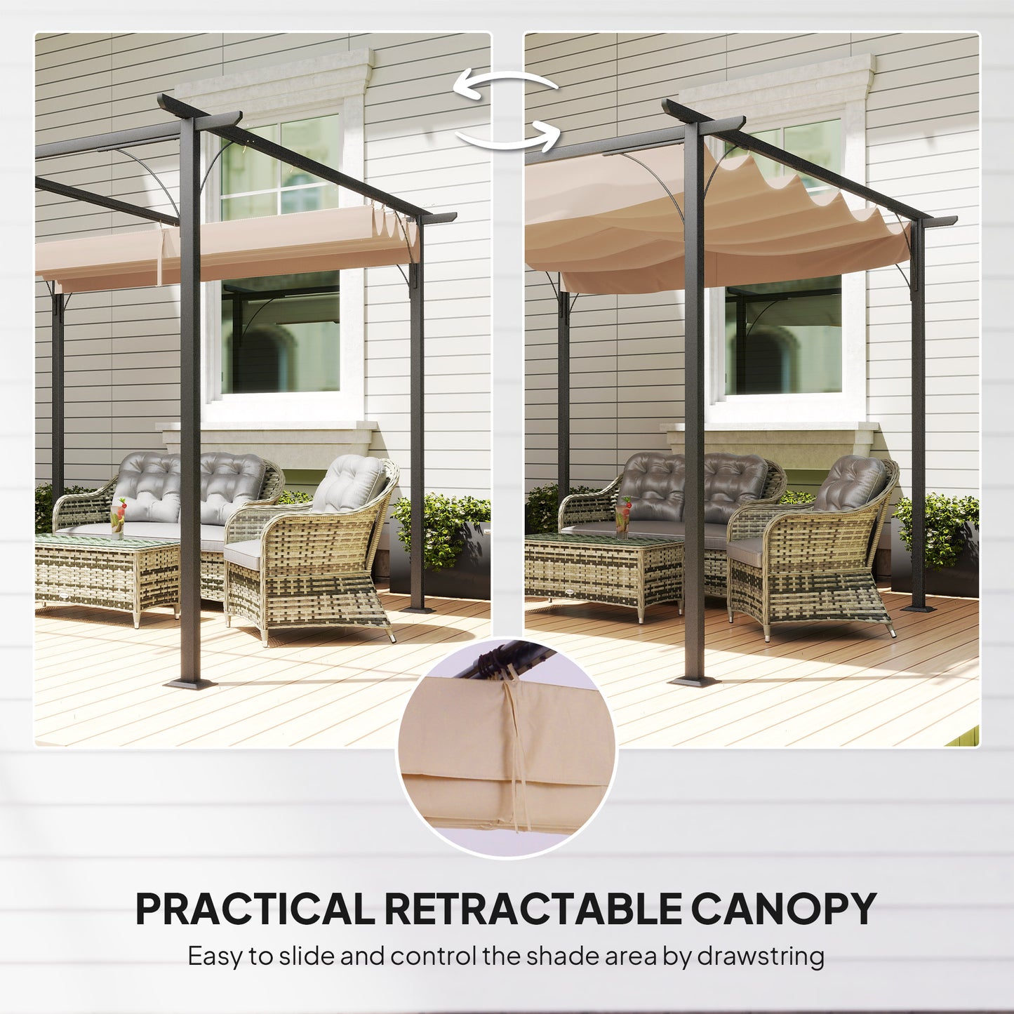 3 x 3(m) Metal Pergola with Retractable Roof, Garden Gazebo Metal Pergola Canopy for Party BBQ, Beige