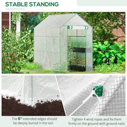 Walk In Greenhouse with 2-Tier Shelves, Roll up Zip Panel Door, Garden Polytunnel Steeple Grow House for Outdoor
