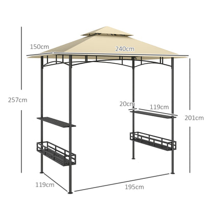 240 x 150cm Grill Gazebo Canopy, Double Tiered Outdoor BBQ Gazebo Shelter with 2 Side Shelves, Storage Baskets